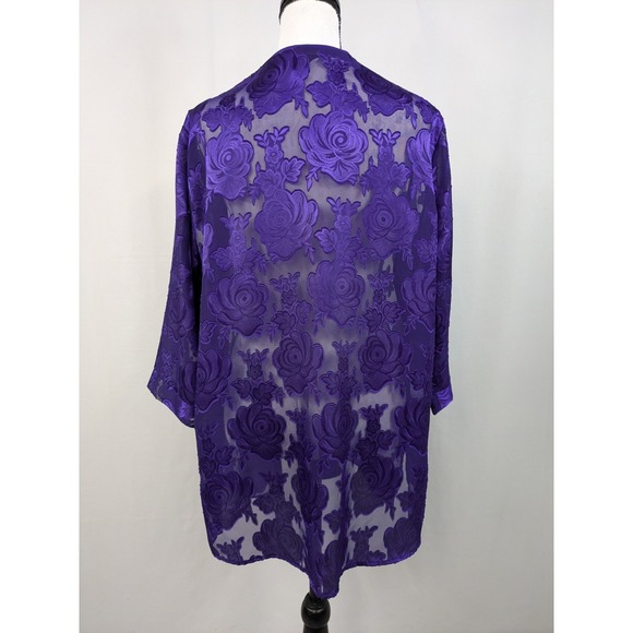 Dark Fairy Purple Floral Burnout Kimono Cardigan Sheer Bohemian Whimsigoth A076 - Picture 4 of 9